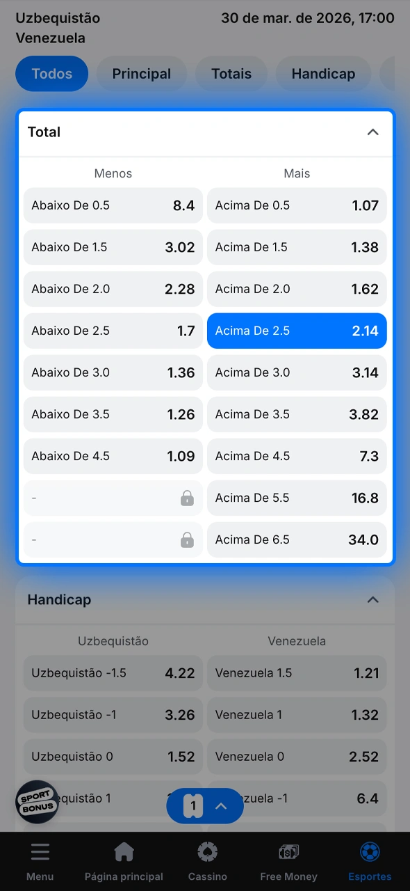 Explore as centenas de opções de mercados na 1win, como vencedor da partida, total de gols ou handicaps.