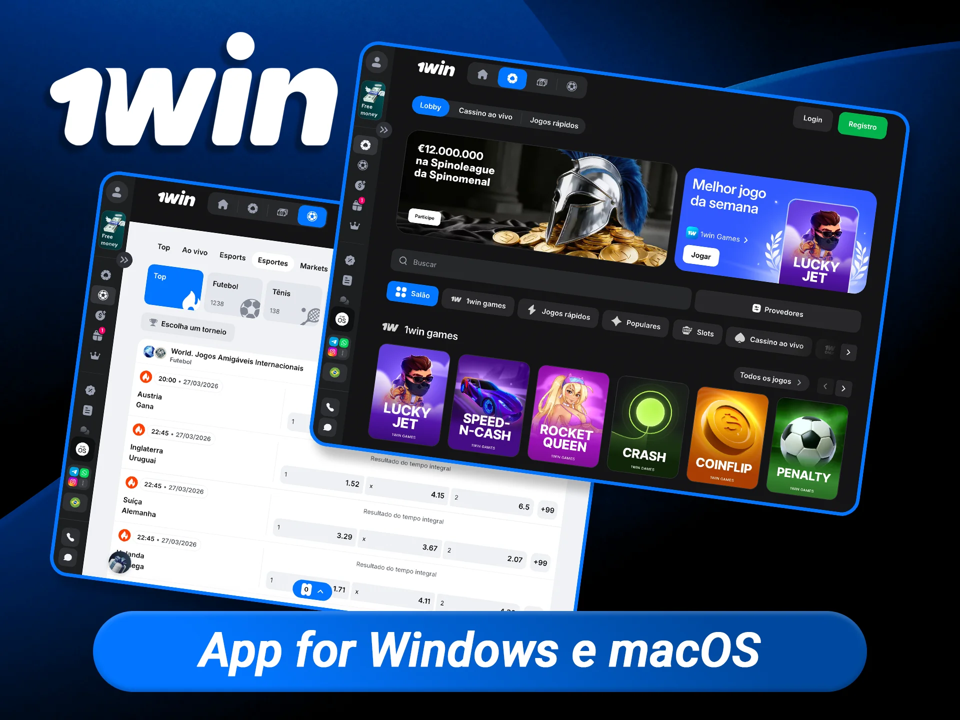 Baixe a versão desktop da 1win para seu computador e desfrute de uma interface dedicada com carregamento ultrarrápido para Windows e Mac.