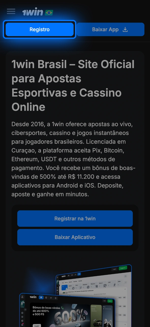 Jogue e ganhe com a 1win iniciando sua primeira aposta através do nosso link oficial verificado.