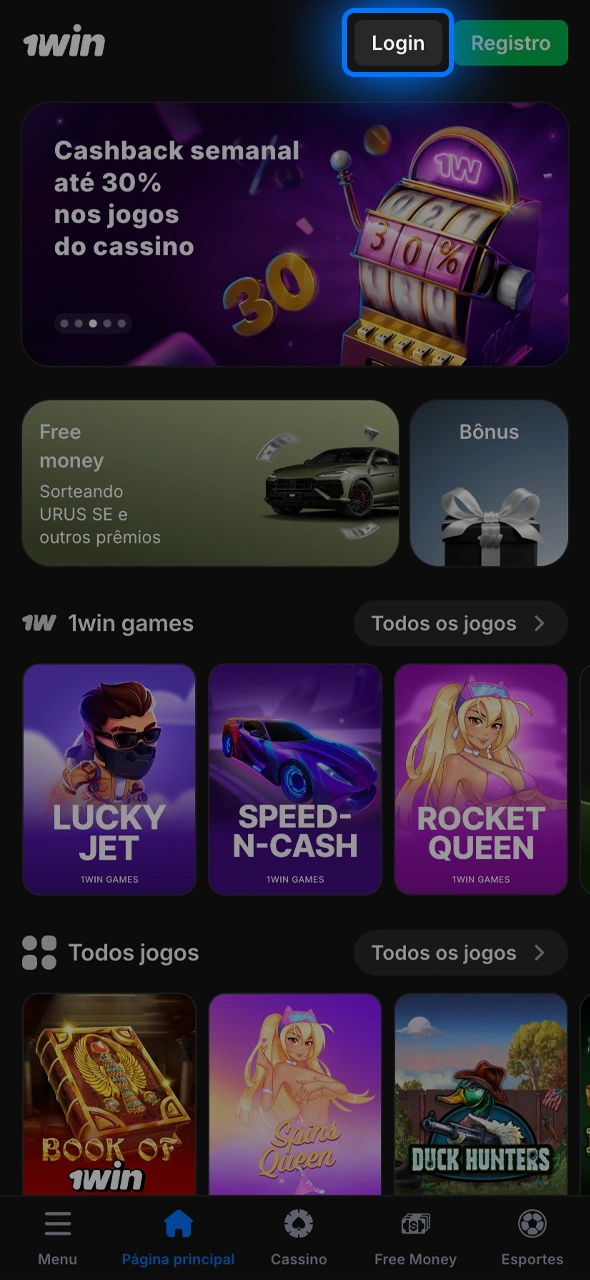 Visite a página de login da 1win através do seu computador ou dispositivo móvel preferido.