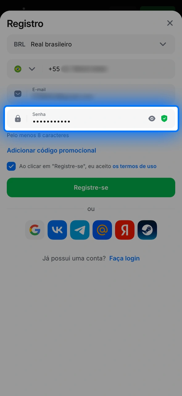 Crie uma senha forte para sua conta 1win, garantindo acesso exclusivo aos seus ganhos e bônus.
