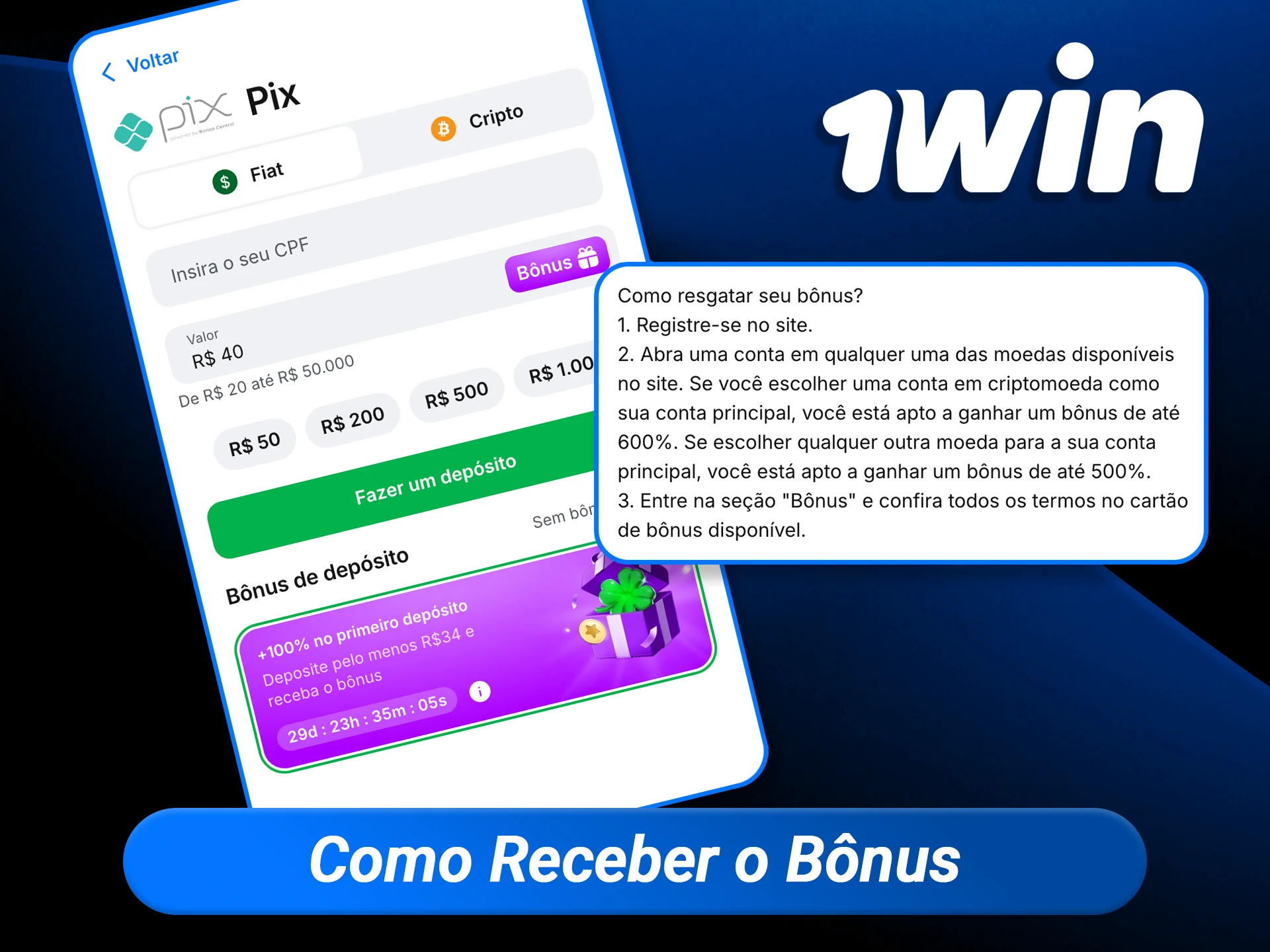 Siga o passo a passo para ativar sua bonificação na 1win e começar a jogar com saldo dobrado em esportes e cassino.